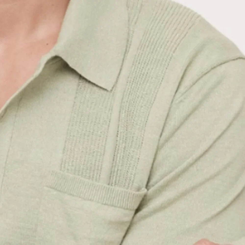 Banana Republic Linen-Cotton Ribbed Sweater Button Placket Polo